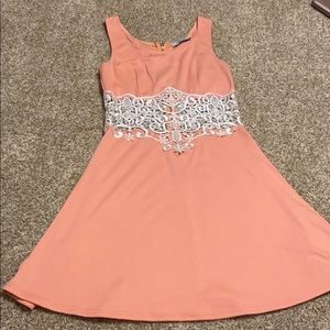 coral cotton dress with lacy middle